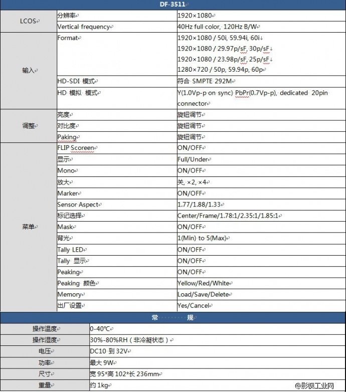 全高清Full HD电子取景器 DF-3511 产品介绍　