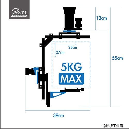 SKIER RH350 双轴电动云台组　RH 350 是专为小型HDV、单眼相机或摄影机(约5公斤以内)的遥控云台　可变速的马达提供精準、稳定、平滑的角度变化，水平及垂直的角度达360度。 轻量化的设计可以装於吊臂上或三脚架上，也可装置于摄影棚或体育馆内，成为固定的摄录影装置，于远端或主控室遥控其取景。