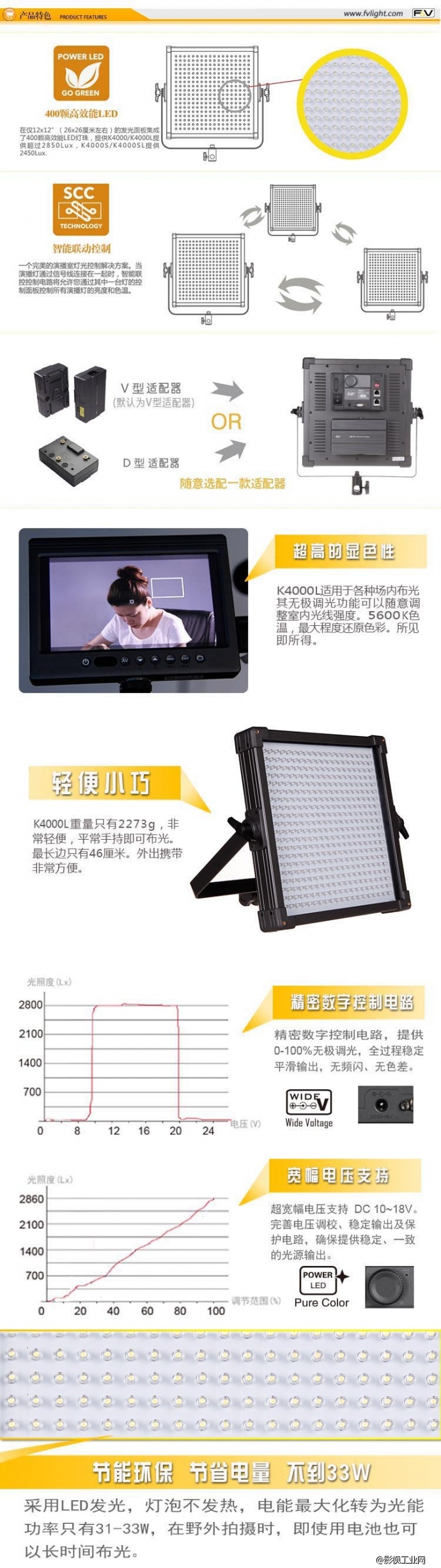 富莱仕F&V LED 影视补光灯 K4000L(色温5600K)