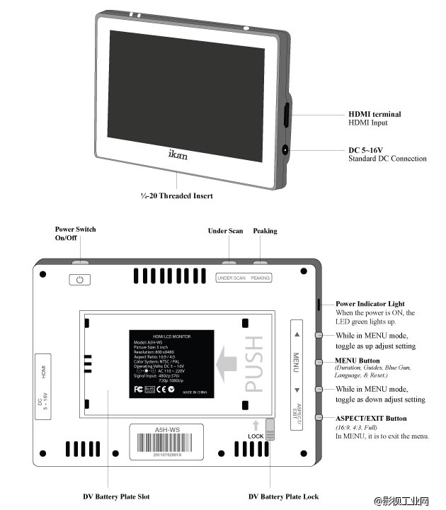 ikan VL5 5”高解析监视器 5寸HDMI监视器