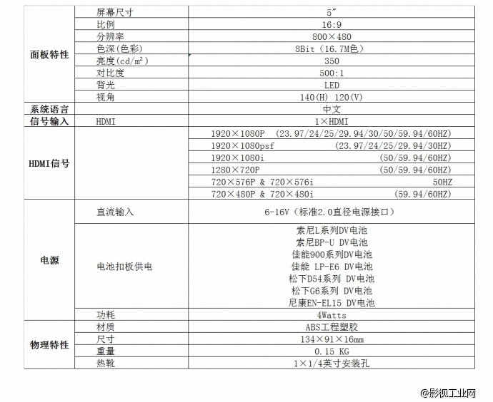 ikan VL5 5”高解析监视器 5寸HDMI监视器