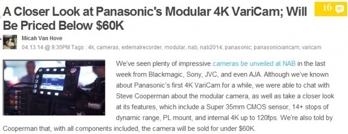 【给劲儿快报】松下超35MM电影4K模块化摄影机VariCam 35定价低于6万美金？