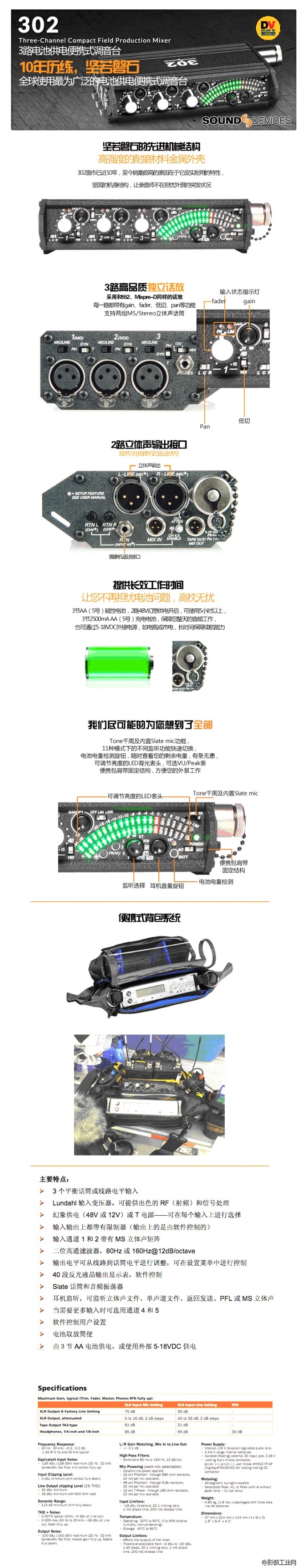 Sound Devices 302 三路 便携式调音台