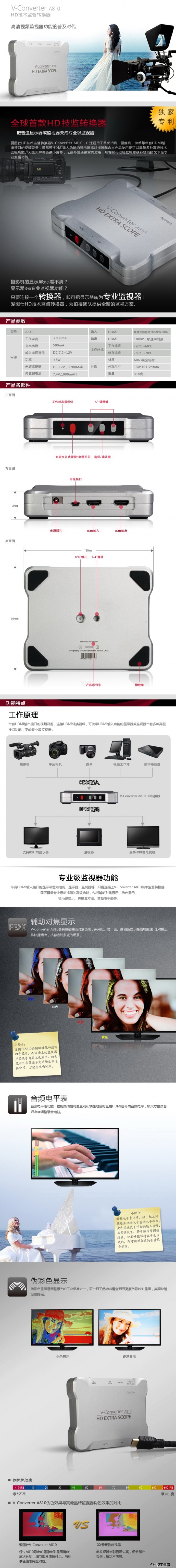 爱图仕 A810 全球首创 监视器HDMI 技术监督转换器 峰值对焦