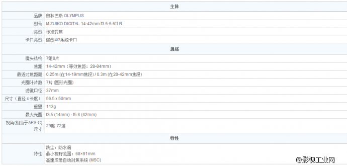 奥林巴斯（OLYMPUS）14-42mm f3.5-5.6 Ⅱ R 标准变焦镜头