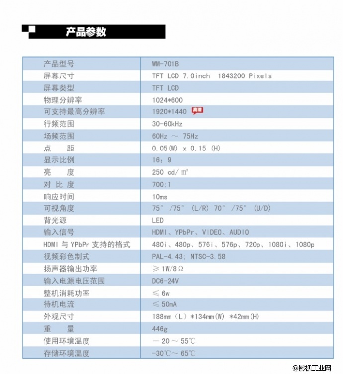 万德兰 WM-701B型 高清专业监视屏