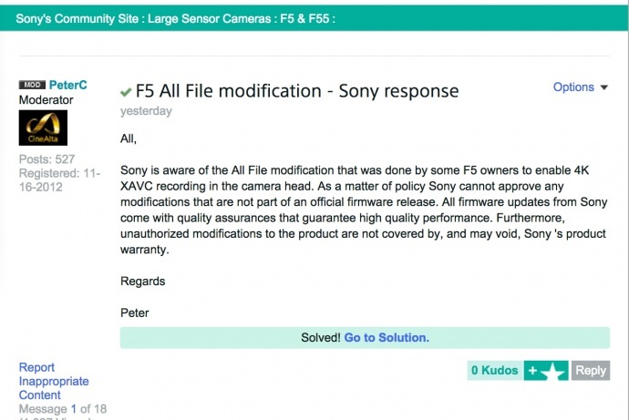 索尼公司针对F5破解发出回应，但未回应4K破解一事