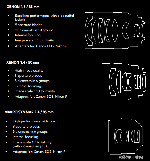 Schneider施耐德　发布三款专门为单反相机打造的镜头，支持佳能和尼康卡口