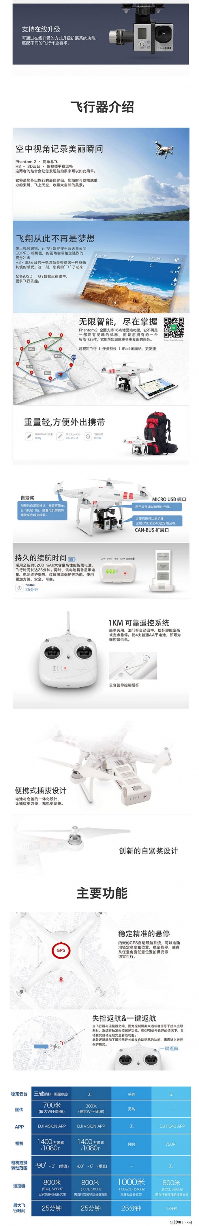 大疆（DJI）Phantom2 四轴多旋翼航拍器+原电+小精灵箱子+保护罩