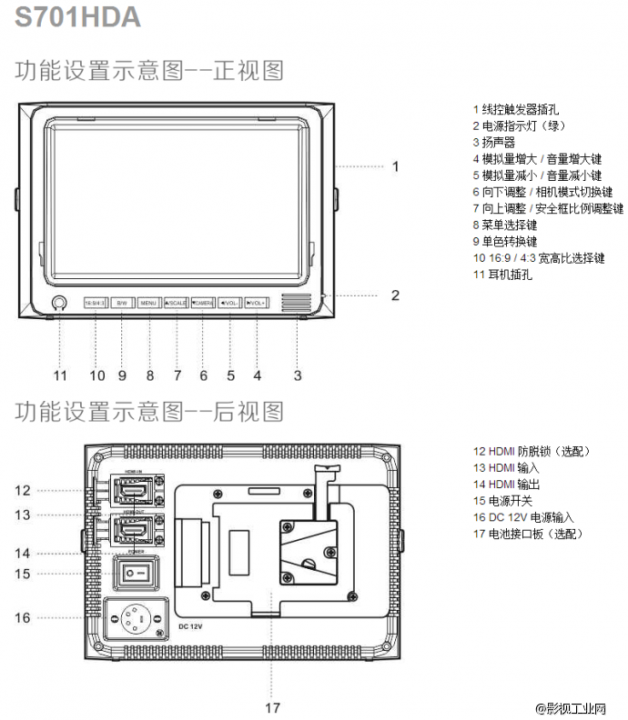 瑞鸽 单机型TL-S701HDA 监视器