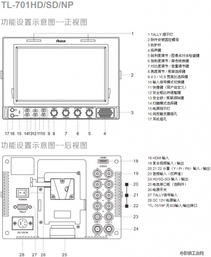 瑞鸽 单机标准型TL-701HD 监视器