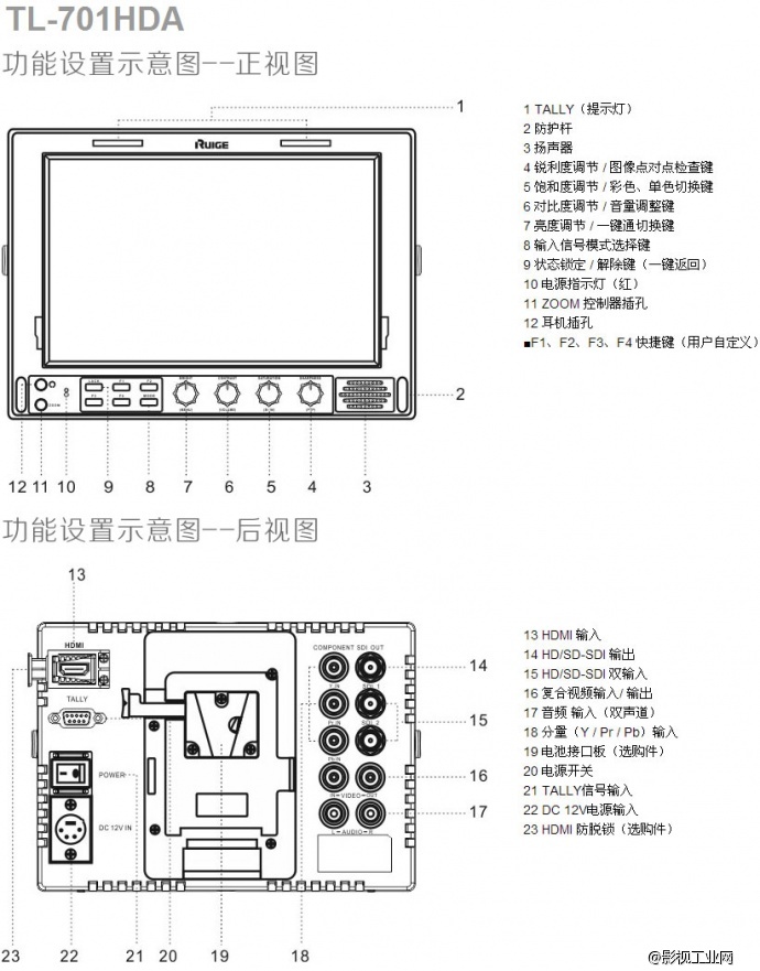 瑞鸽 单机标准型TL-701HDA 7寸高像素大视角电影级外拍监视器