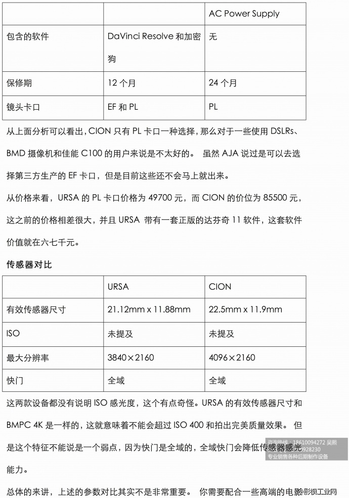 Blackmagic URSA 对决 AJA CION