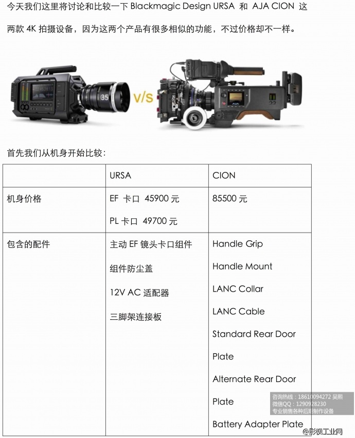 Blackmagic URSA 对决 AJA CION