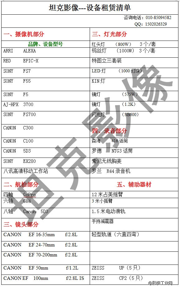 坦克影像--4K摄像机FS7、5D、C300、FS700、航拍电动轨道等影视器材出租--北京五环内免费送上门