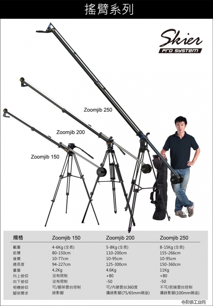 速奇SKIER ZOOMJIB 250重型伸缩单反DSLR摄像机专业3米小摇臂