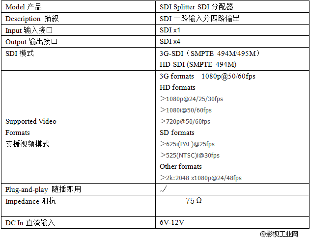 天创恒达TC-SDI Splitter (SDI一分四)分配器