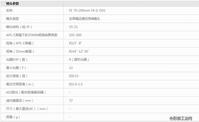 FE 70-200mm F4 G OSS微单全画幅镜头