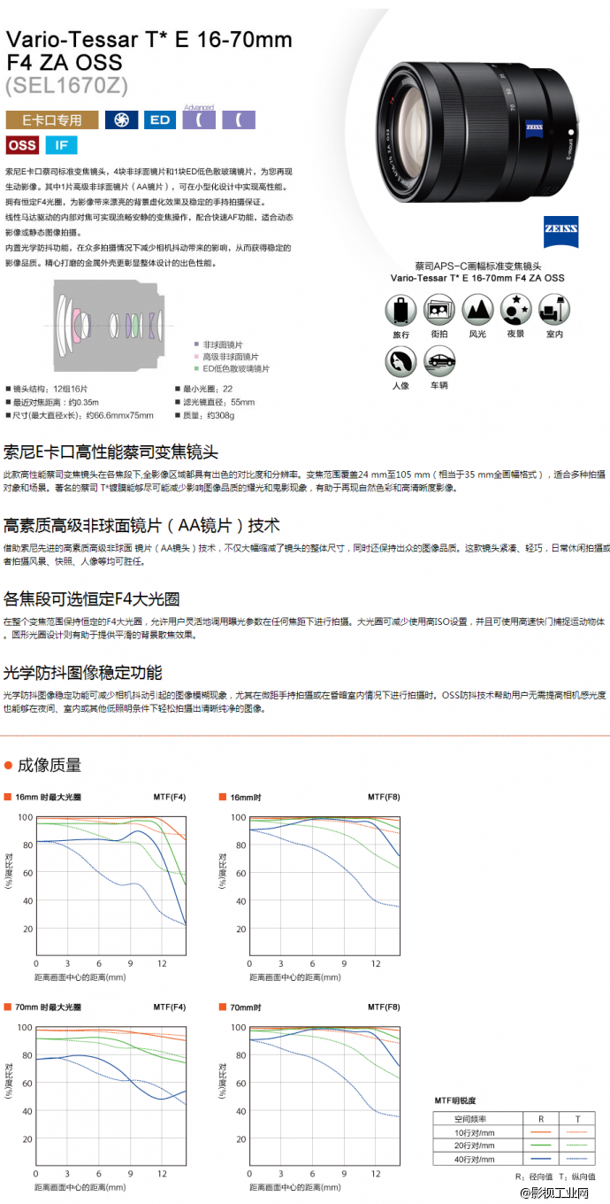 索尼（SONY）Vario-Tessar T* E 16-70mm F4 ZA OSS蔡司镜头