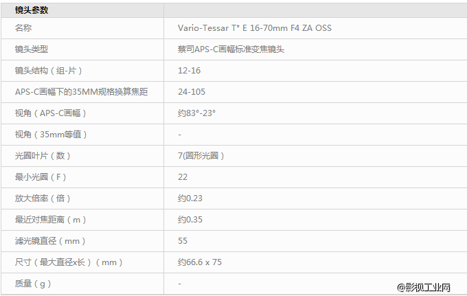 索尼（SONY）Vario-Tessar T* E 16-70mm F4 ZA OSS蔡司镜头