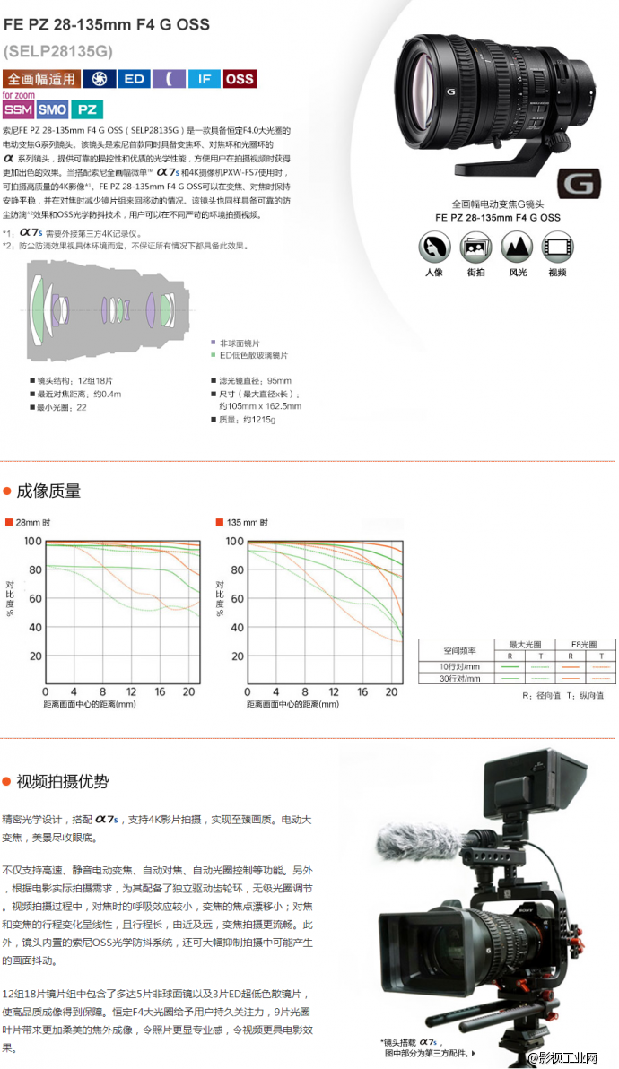 索尼（SONY）FE PZ 28-135mm F4 G OSS全画幅电动变焦G镜头