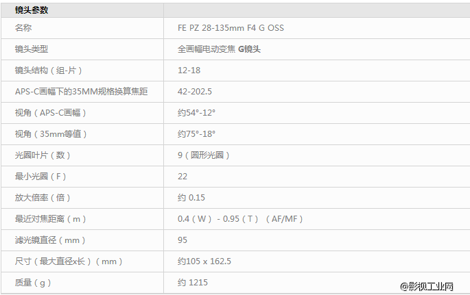 索尼（SONY）FE PZ 28-135mm F4 G OSS全画幅电动变焦G镜头