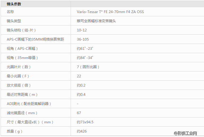 索尼（SONY）Vario-Tessar T* FE 24-70mm F4 ZA OSS 蔡司全画幅镜头