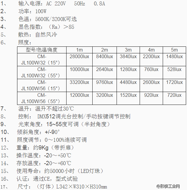 珂玛CM-JL100W/32/56演播室LED数字聚光灯