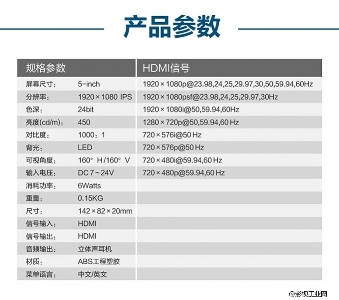 艾肯 5寸全高清HDMI监视器