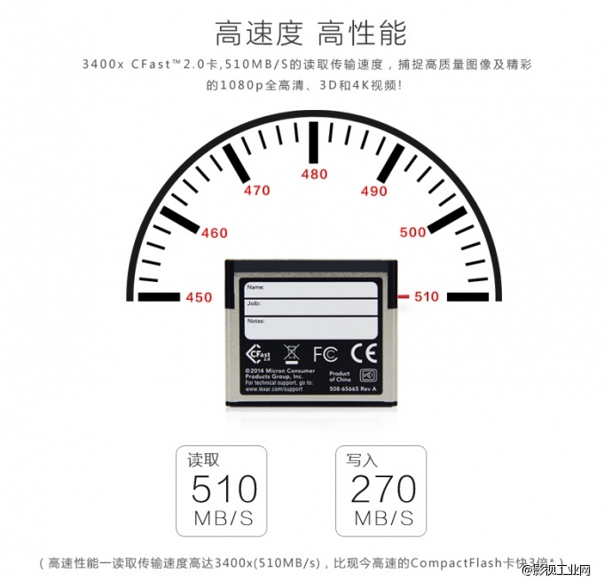 雷克沙Lexar 3400X CFast2.0存储卡 32G