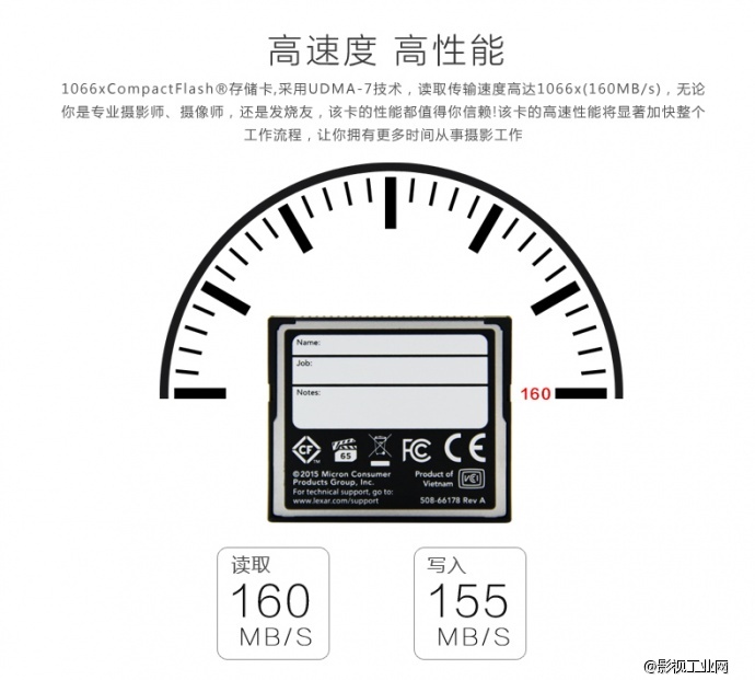 雷克沙Lexar 1066x 160MB/s CF64G存储卡