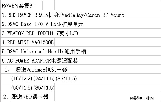 RED青年电影人优惠购机计划之RED RAVEN BASE I/O套餐送威摄镜头及读卡器，定金6000元