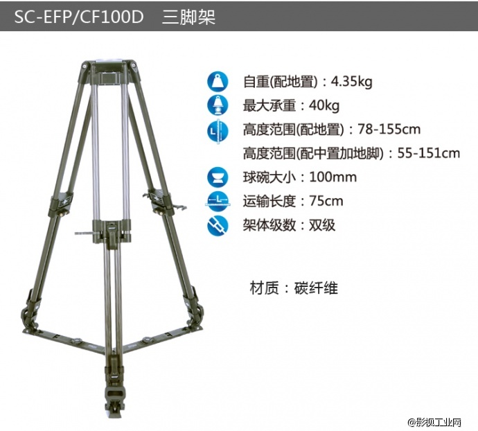 SECCED Reach Plus 4碳纤三脚架套装 SC-V20/100RP+SC-EFP/CF100D