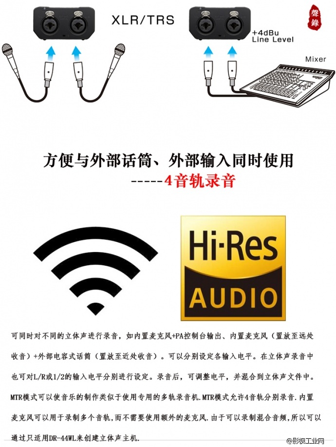 Tascam DR-44WL内置无线网络WiFi蓝牙影视微电影拍摄录音机