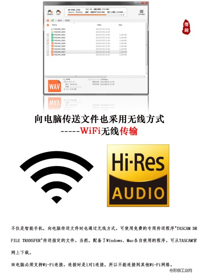 Tascam DR-44WL内置无线网络WiFi蓝牙影视微电影拍摄录音机