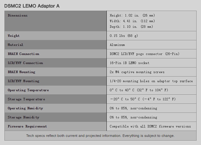 RED DSMC2 LEMO ADAPTOR A