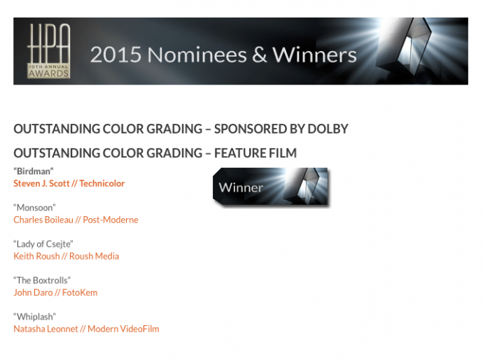 2015好莱坞后期联盟奖HPA Awards最佳调色提名影片《Lady of Csejte》