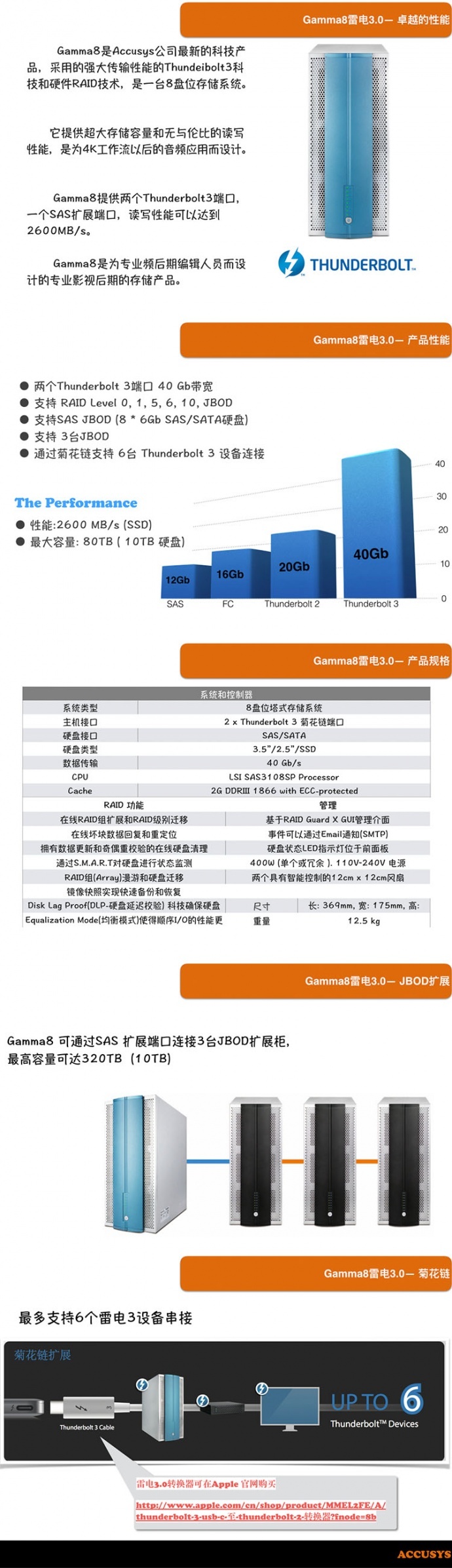 4K存储，【乐呈】Gamma8 雷电3 直连静音存储系统 3年质保