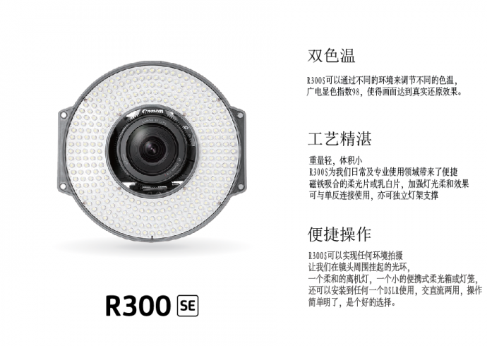 新品上市哦，富莱仕 R300S环形LED摄像灯，单色温系列已被收录《绝美人像》书籍中