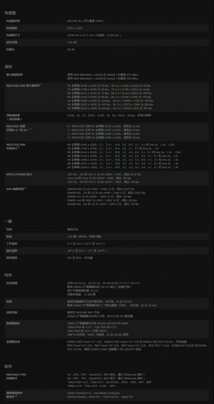 RED EPIC-W 8K S35的技术规格，让你对它更了解