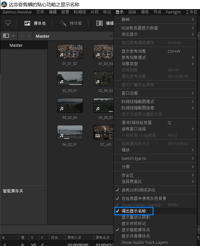 达芬奇剪辑的贴心功能——“显示名称”