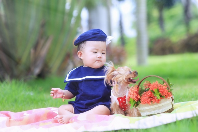 可爱宝宝与萌狗狗