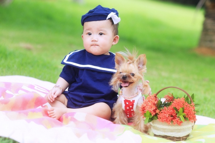 可爱宝宝与萌狗狗