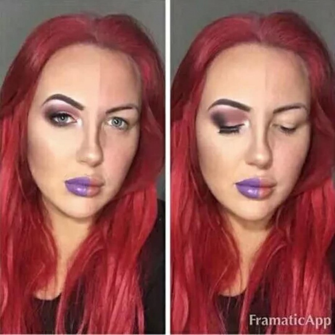 据说是最近的新潮流：半脸化妆