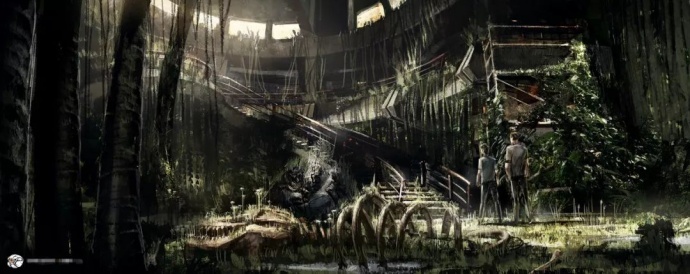 “侏罗纪世界”概念设计稿与最终电影呈现画面的对比效果