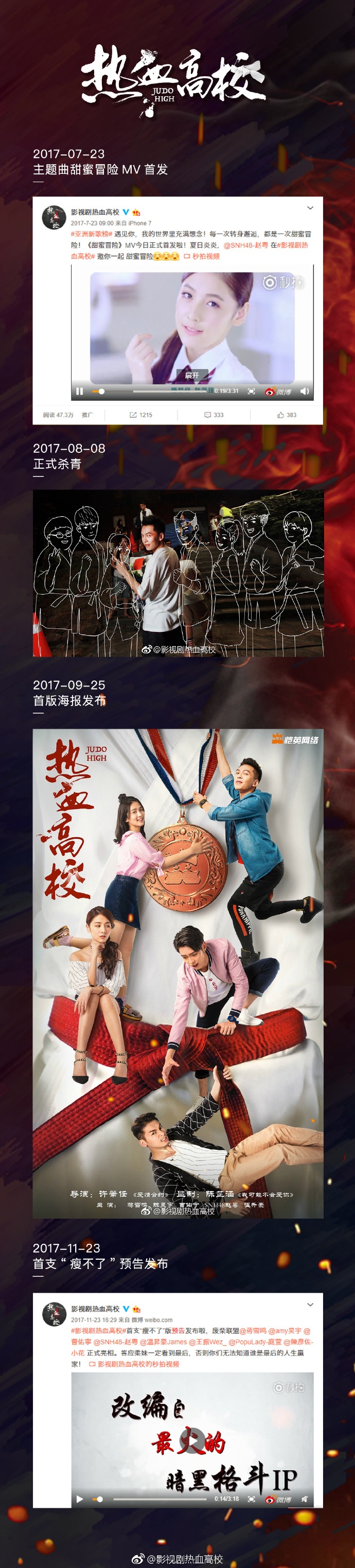 运动励志题材校园电视剧《热血高校》7月2日定档爱奇艺　 赵粤献唱《甜蜜冒险》