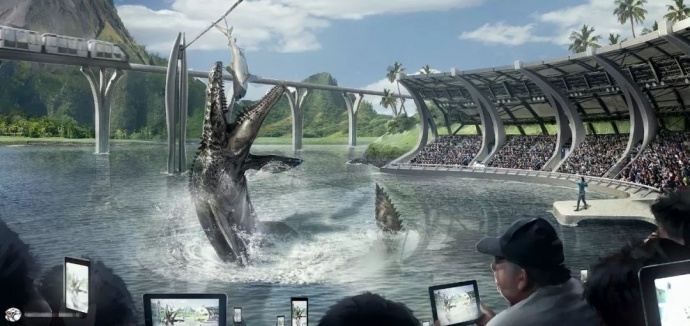 ​“侏罗纪世界”概念设计稿与最终电影呈现画面的对比效果